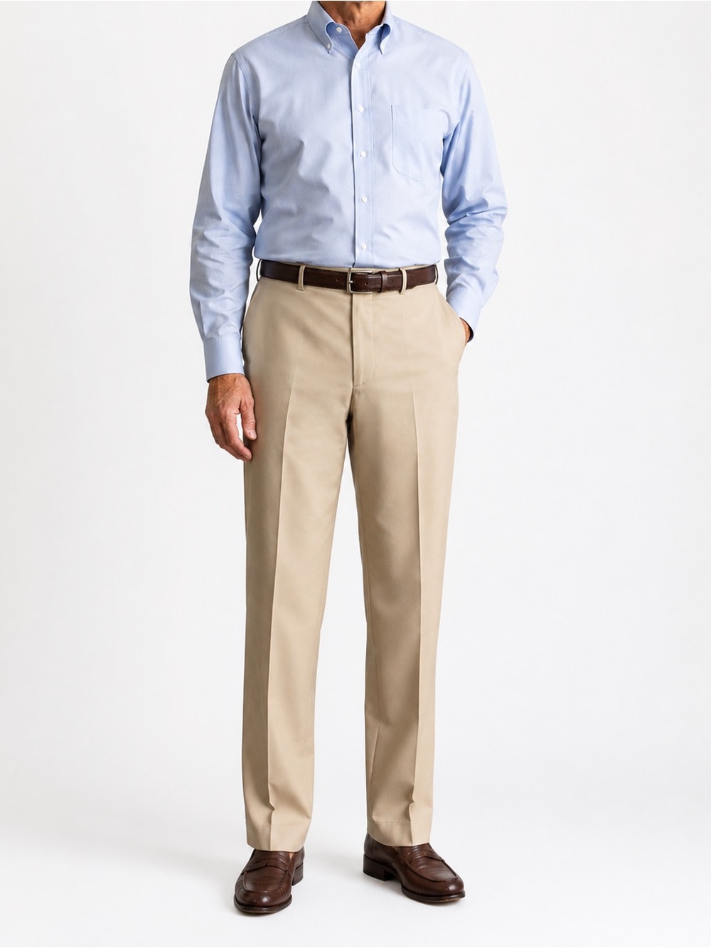 Norm Thompson Men’s Flat Front Dress Pants 35R/31 Khaki Adjustable Waist Tabs